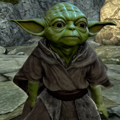 Image similar to Jedi Master Yoda in Skyrim, 4k HDR