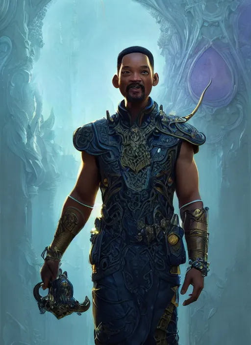 Image similar to will smith as oscar diggs, intricate, d & d, fantasy, art nouveau, digital painting, trending on artstation, sharp focus, wide shot, illustration, global illumination, ray tracing, art by artgerm and greg rutkowski and ruan jia