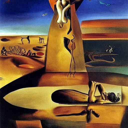 Prompt: a refugee's dreams, by salvador dali