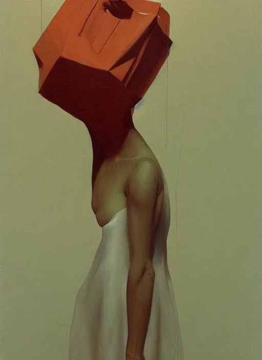 Image similar to woman in paper bag over the head flooded oxygen tank Edward Hopper and James Gilleard, Zdzislaw Beksinski, highly detailed