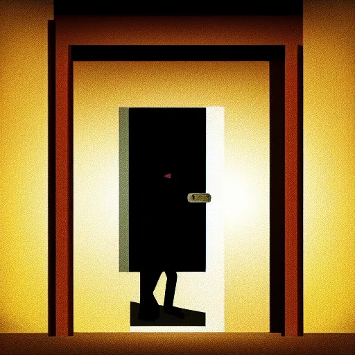 Prompt: a digital painting of a silhouette at the door of a room left ajar