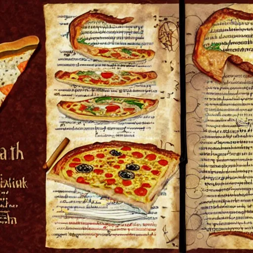 Prompt: Pizza recipe book in the style of Voynich Manuscript, 8k, artstation, concept art,