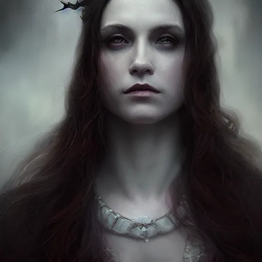 Image similar to Majestic and regal portrait of a female vampire, intricate, epic, elegant, menacing, fantasy, highly detailed, digital painting, hard focus, beautiful volumetric lighting, epic light, ultra detailed, by Leesha Hannigan, Ross Tran, Thierry Doizon, Kai Carpenter, Ignacio Fernández Ríos