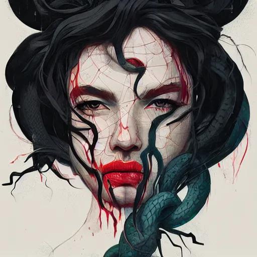 Image similar to The mix of Gorgon and Venom picture by Sachin Teng, asymmetrical, dark vibes, Realistic Painting , Organic painting, Matte Painting, geometric shapes, hard edges, graffiti, street art:2 by Sachin Teng:4