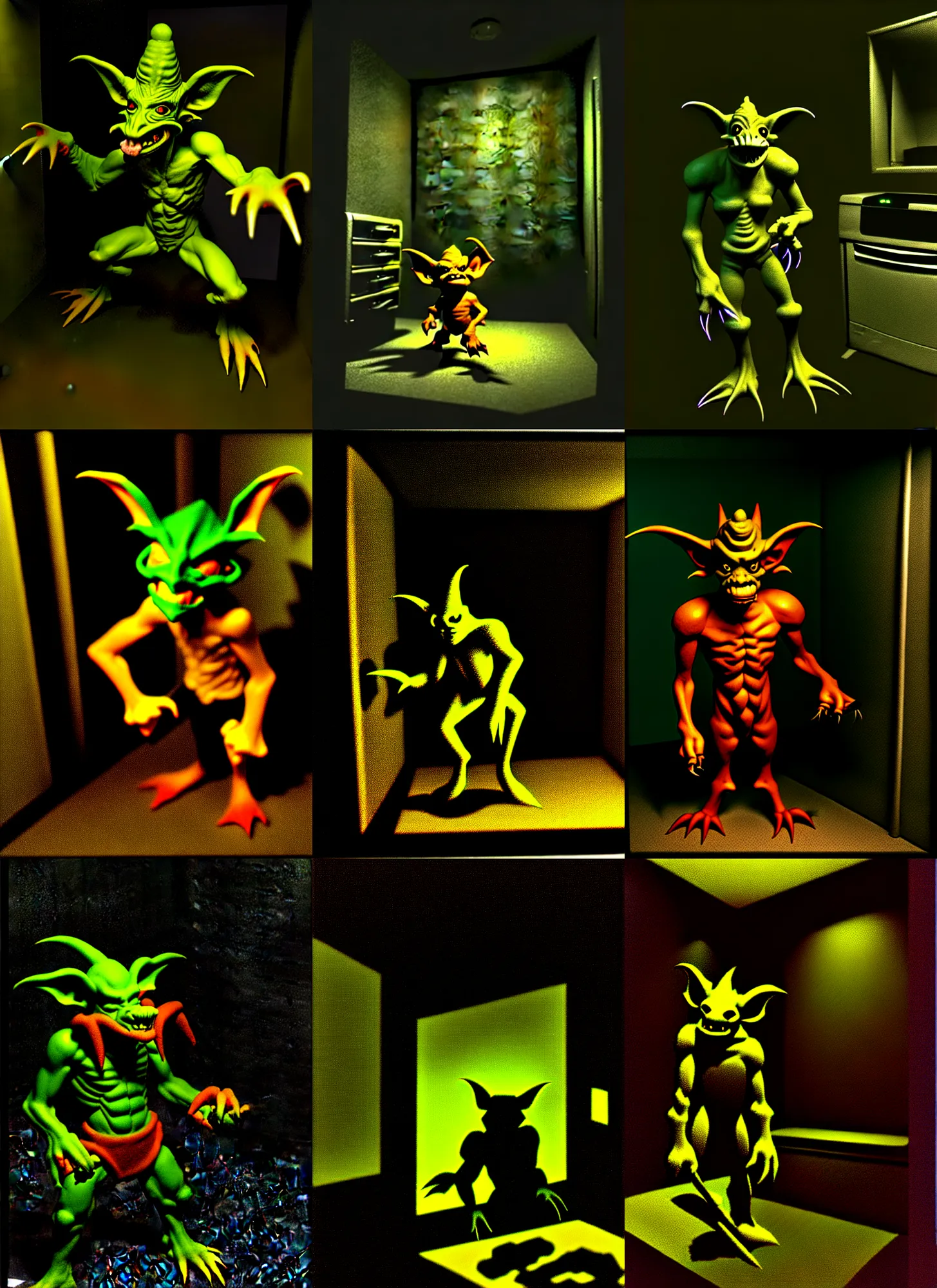 Prompt: 3d render of goblin cowboy by Ichiro Tanida in an small room by 3DO magazine by y2K aesthetic in a dirty dark dark dark poorly lit bedroom full of trash and garbage server racks and cables everywhere