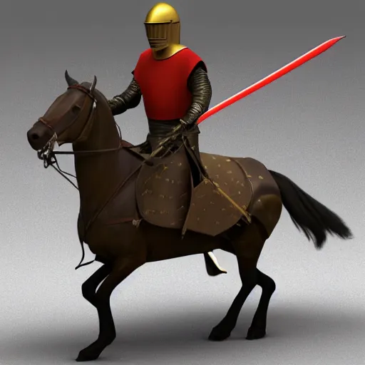Image similar to 3 d model of a knight wielding a sword riding a horse