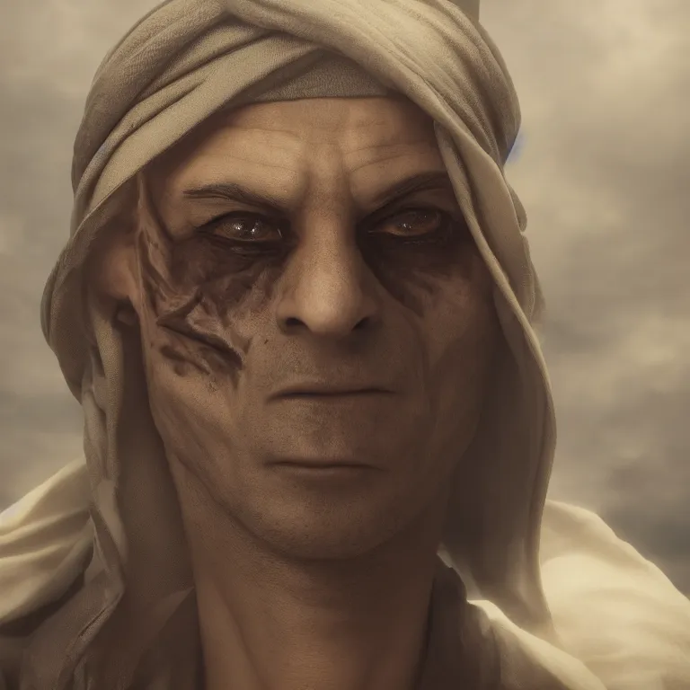 Prompt: portrait sheikh of dubai, dark fantasy goblin, head and torso only, cinematic lighting, studio quality, anime, john grey, 4 k, master piece