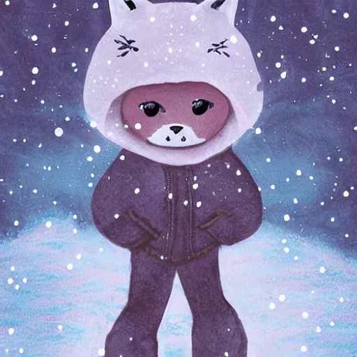 Image similar to aesthetic portrait commission of an anthro anthropomorphic wolf wearing a cute cozy soft pastel winter outfit winter Atmosphere. detailed, inked, western comic book art, award winning painting