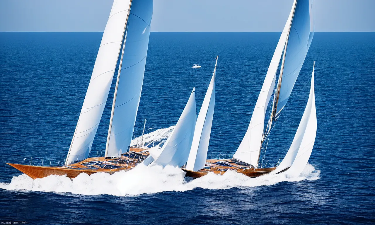 Prompt: sailing yacht at open sea by national geographic blue earth, high speed photography, dramatic camera angle, close up, low camera angle, award winning photography