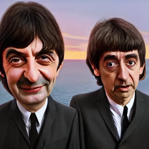 Image similar to the beatles except they're all mr. bean hyperrealism photo - realistic by james gurney artstation 8 k