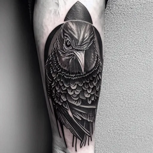 blackwork tattoo raven with smoke