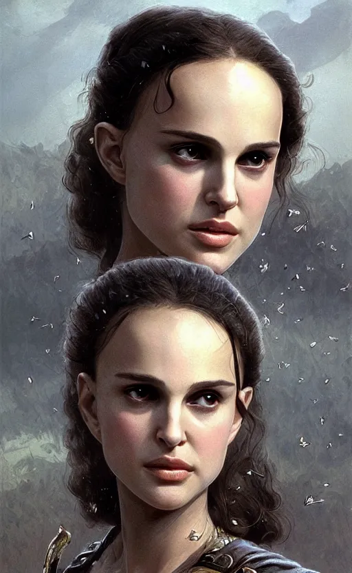 Image similar to young natalie portman as mathilda, legendary warrior, heroic fighter, lord of the rings, tattoos, decorative ornaments, battle armor, by omar ortiz, carl spitzweg, ismail inceoglu, vdragan bibin, hans thoma, greg rutkowski, alexandros pyromallis, perfect face, fine details, realistic shading photorealism