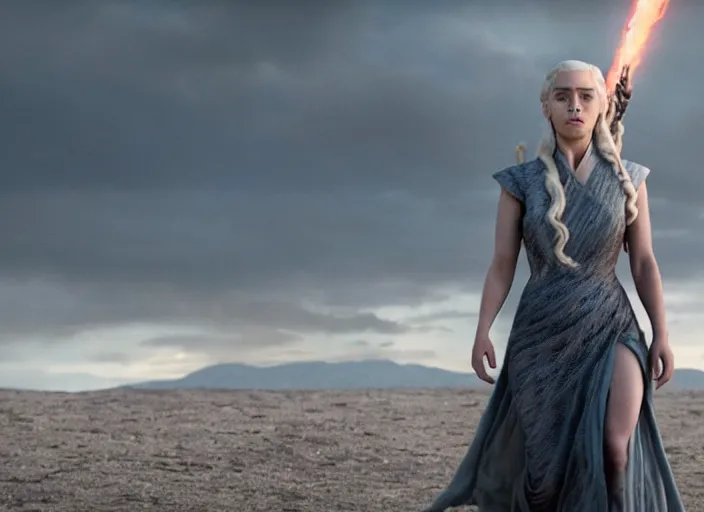 Prompt: film still of daenerys targeryan in the new scifi movie, 4 k