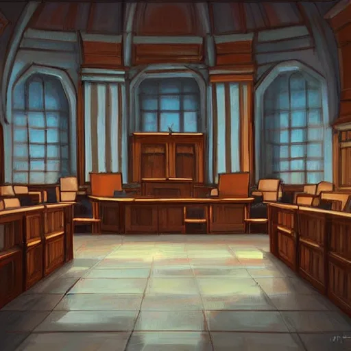 Prompt: a courtroom with the morning light, digital painting, ultradetailed, artstation, ultradetailed, pinterest,