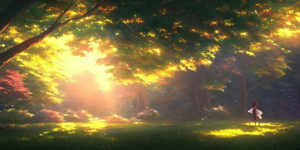 beautiful anime painting of a magical forest, daytime,, Stable Diffusion