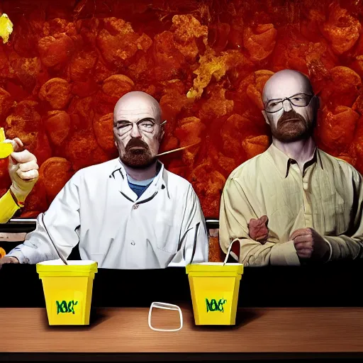 Prompt: walter white eating at mcdonald's, mcdonald's interior background, photo