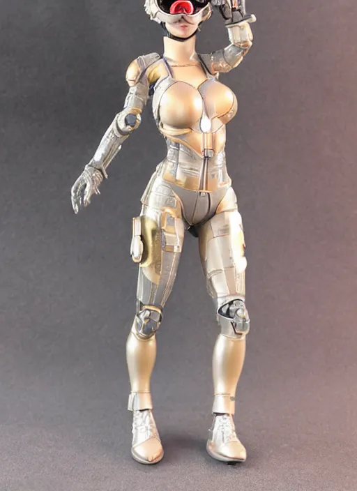 Prompt: 80mm resin detailed miniature of a beautiful lady, detailed high-tech armor, futuristic, cyber goggles, pods, belly skin, tights skin, Product Introduction Photos, 4K, Full body