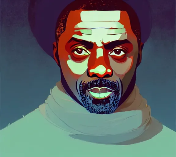 Image similar to portrait of portrait, idris elba as a kind king, by atey ghailan, by greg rutkowski, by greg tocchini, by james gilleard, by joe fenton, by kaethe butcher, by ashley wood, dynamic lighting, gradient light blue, brown, blonde cream and white color scheme, grunge aesthetic