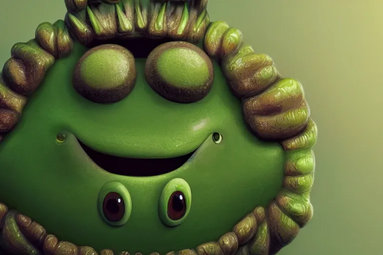 Prompt: symmetrical intricate murky clay cute friendly laughing green caterpillar character with funny face, in the style of craola, macro lens, shallow depth of field, highly detailed, digital painting, trending artstation, concept art, illustration, cinematic lighting, pastel, photorealism, epic, octane render