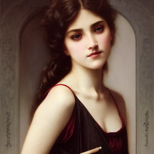 Image similar to portrait of a young woman, by bouguereau, tom bagshaw, wlop