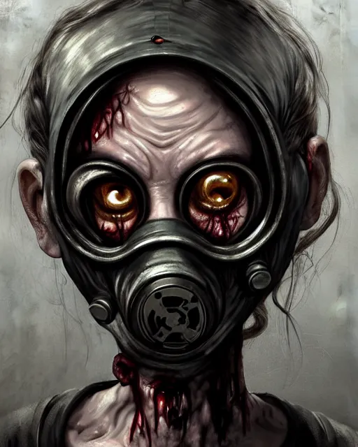 Image similar to a female zombie with gasmask old woman | | elderly - face, wrinkled face, realistic shaded perfect face, fine details. anime. tentacles, eldritch abomination, dunwitch horror, realistic shaded lighting poster by greg rutkowski, magali villeneuve, artgerm, jeremy lipkin and michael garmash and rob rey