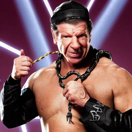 Image similar to WWE, Vince McMahon wearing a du-rag and the ECW Championship belt while eating a snow cone in front of a chainlink fence, photorealistic, dark, gritty, nu-metal, hardcore wrestling, highly detailed, hyperrealistic, barbed wire, rendered in Octane, rendered in Unreal engine, 4k, award-winning, ultra hd, intricate, digital painting