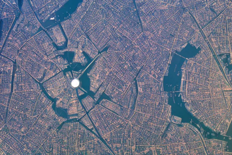 Image similar to bird's eye view satellite image of a Soviet city