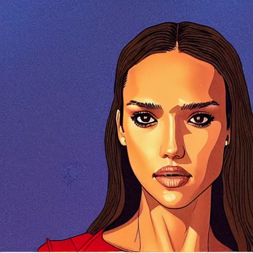 Image similar to “ jessica alba retro minimalist portrait by jean giraud, moebius starwatcher comic, 8 k ”