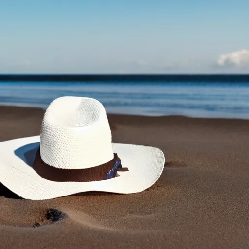 Image similar to Dog with white hat on the beach having a picknick