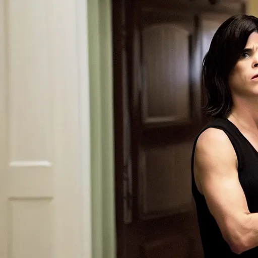 Image similar to high quality movie still of skinny actress Neve Campbell in Scream 5 (2013)