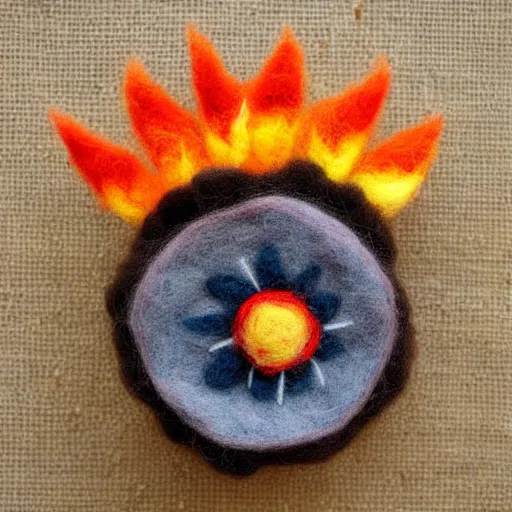 Image similar to a needle felted fire flower power up, needle felting art.