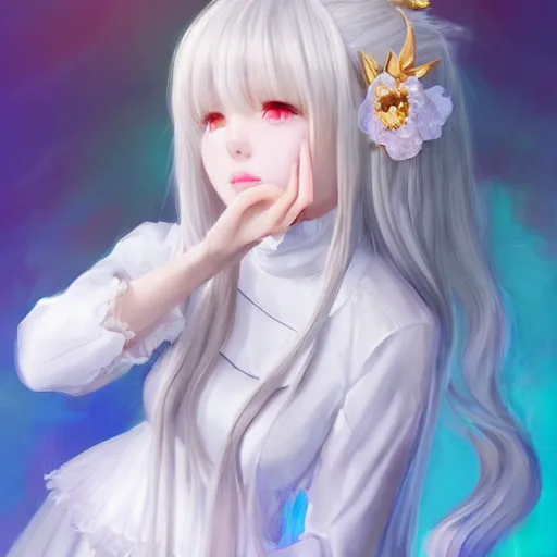 Image similar to realistic beautiful gorgeous natural cute Blackpink Lalisa Manoban white hair cute white cat ears in maid dress outfit golden eyes artwork drawn full HD 4K highest quality in artstyle by professional artists WLOP, Taejune Kim, Guweiz, ArtGerm on Artstation Pixiv