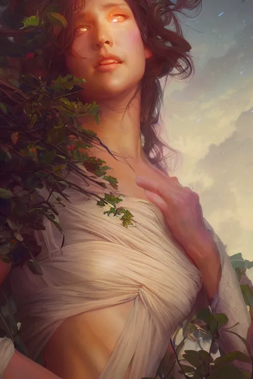 Prompt: goddess of the spring twilight, highly detailed, digital painting, artstation, concept art, smooth, sharp focus, illustration, unreal engine 5, 8 k, art by artgerm and greg rutkowski and edgar maxence