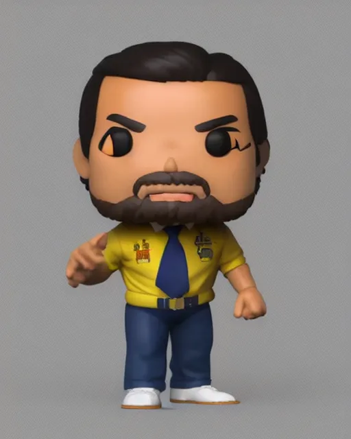 Image similar to full body 3d render of Jair Messias Bolsonaro as a funko pop, studio lighting, white background, blender, trending on artstation, 8k, highly detailed