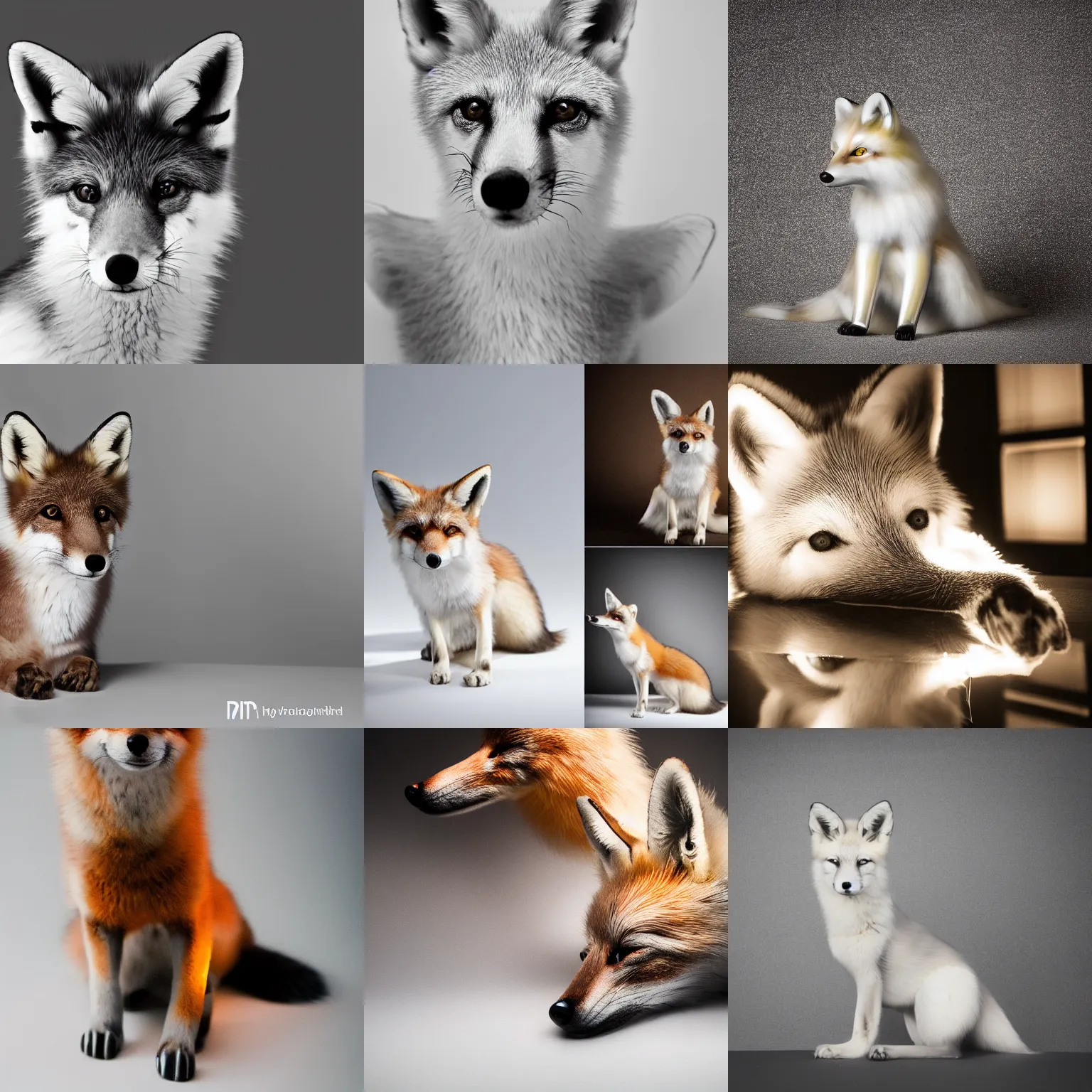 Prompt: Glass fox, transparent, studio lighting, professional photography