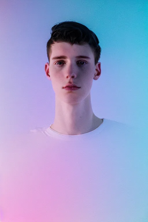 Image similar to high quality pastel coloured film mid angle selfie photograph of a beautiful young 2 0 year old male, soft features, black hair, standing in an icelandic black rock environment. atmospheric. three point light. photographic. art directed. ( pastel colours ). volumetric light. stark. waves glitch. 8 k. filmic.