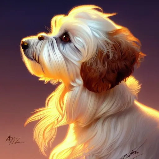 Image similar to beautiful detailed picture of a havanese, radiant light, art nouveau, intricate, elegant, highly detailed, my rendition, digital painting, artstation, concept art, smooth, sharp focus, illustration, art by artgerm and greg rutkowski and alphonse mucha