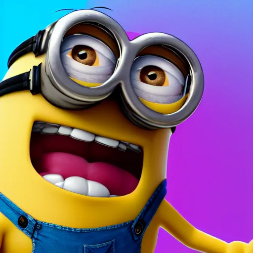 Image similar to Minion giving a thumbs up, photorealistic, hyper detailed, 8k, happy, excited, joy, crazy. Bright colors. Rendered in Unreal Engine. Trending on Artstation, DeviantArt