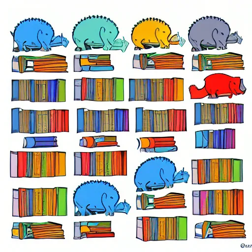 Image similar to stegosaurus with books instead of scales, logo, clean design, minimalist, svg