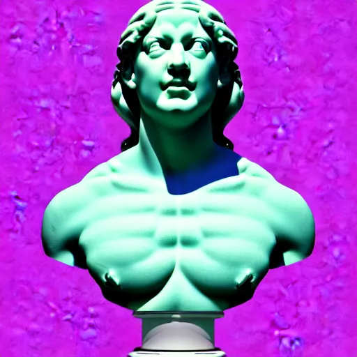 Image similar to 3 d sci - fi cgartist rendering of a hyper realistic marble greek statuary bust floating at the vast pulsating interdimensional fractal space portal at the psychedelic vaporwave event horizon directed by col price, trending on artstation