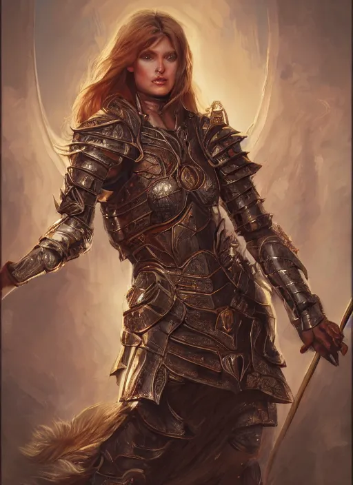 Image similar to portrait of rachel welch as a legendary knight warrior, hyper detailed, digital art, trending in artstation, cinematic lighting, studio quality, smooth render, unreal engine 5 rendered, octane rendered, art style by klimt and nixeu and ian sprigger and wlop and krenz cushart.