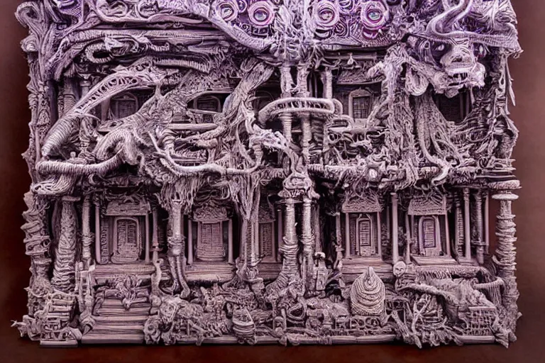 Image similar to an intricate 3d sculpture of a psychedelic temple by kris kuksi