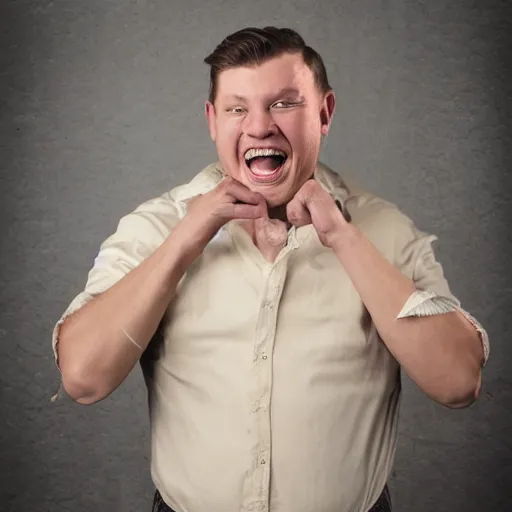 Image similar to the world's biggest idiot, charming studio portrait photo