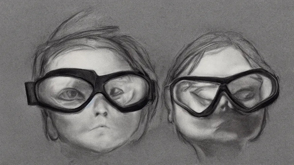 Image similar to charcoal drawing life the very crispest, neatest goggles