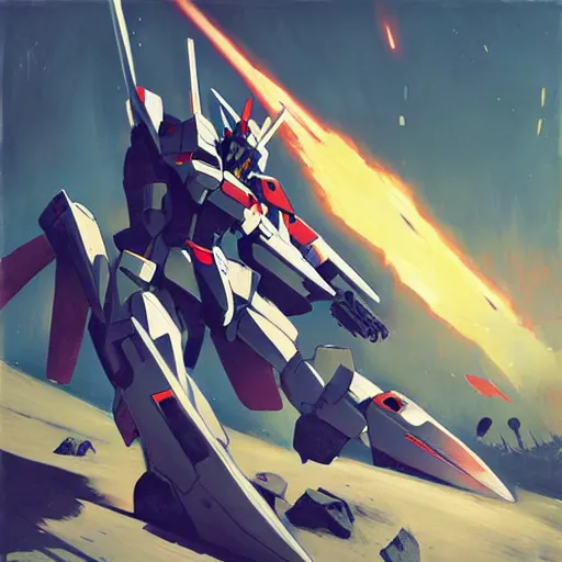 Prompt: gundam battle painted by sparth