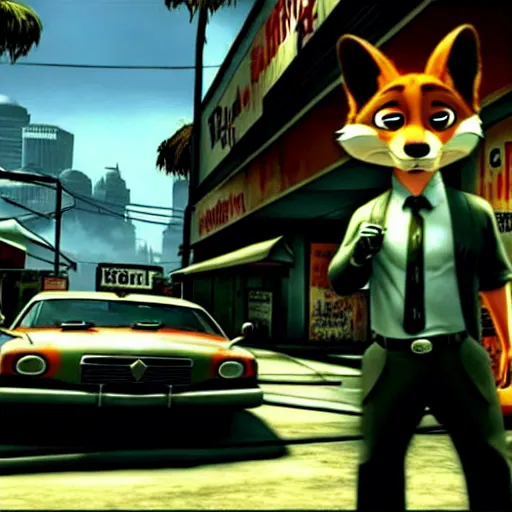 Image similar to max payne 3 set in zootopia