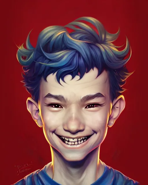Prompt: digital art, fantasy portrait of a smiling boy , by James Jean and by artgerm, by ross tran , ultradetailed, charachter design, concept art, trending on artstation,