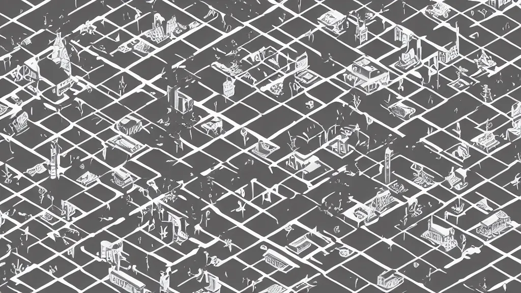 Image similar to infrared resounding isometric stencil village / city setting