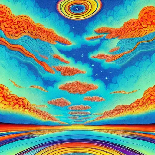 Prompt: large clouds, dmt trip, high details, complex patterns, ultra realistic, multi dimensional