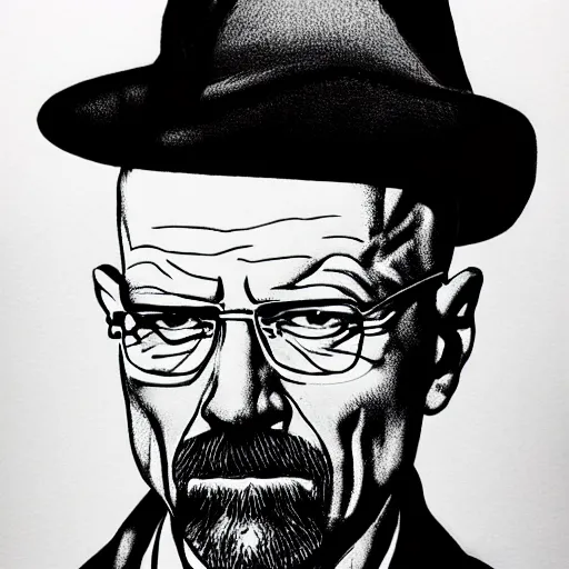 Image similar to Walter white, drawn by Yoshitaka Amano